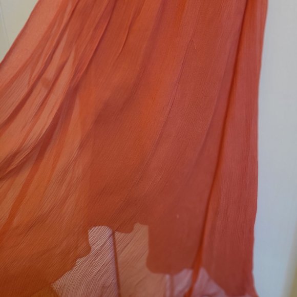 Maggie London Coral pink Silk Chiffon midi dress - Picture 6 of 10